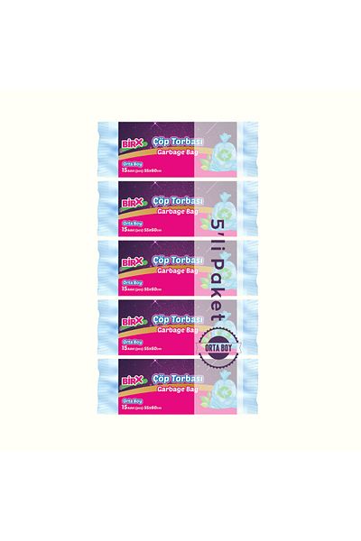 BIRX Medium Size Garbage Bag 55X60 15Pcs 5 Roll Garbage Bag 75 Pieces