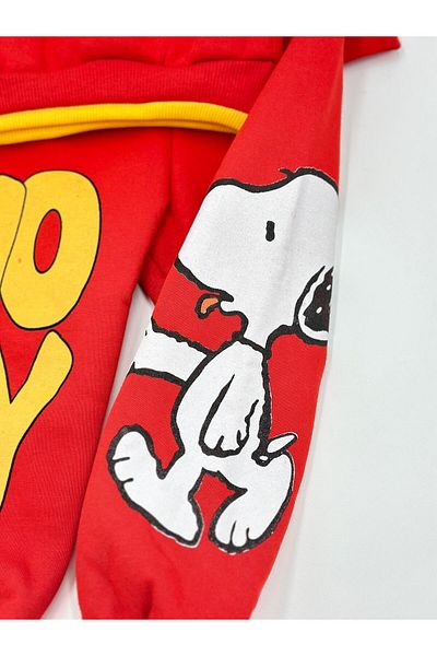 voyyo kids baby 1-4 Years Old Boy Snoopy Printed Personality 3 Rope Hooded Top and Bottom Set