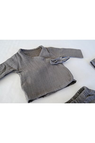runbaby Çift Kat Müslin Kumaş  Kruvaze Yaka Bebek  Kimono