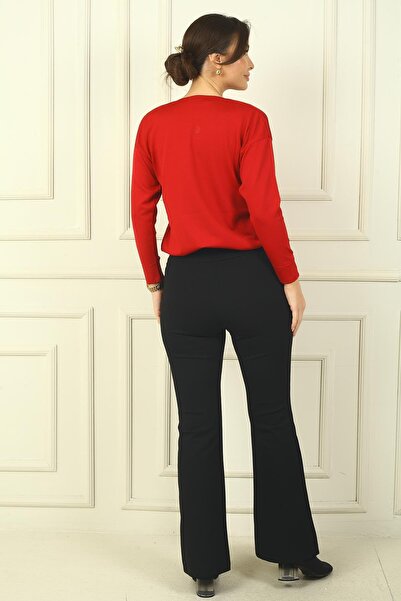 By Saygı Pantaloni de damă cu talie elastică, buzunare laterale, cu picioare spaniole, din oțel