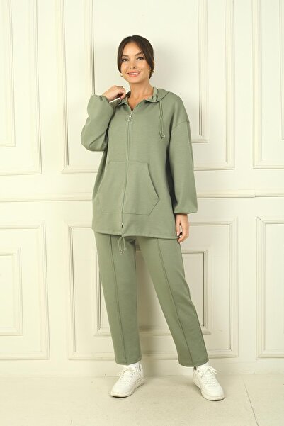 By Saygı Női elülső cipzáras kapucnis kenguru zsebes kabát elasztikus derék nadrág zsebekkel, kényelmes szabású szavazás