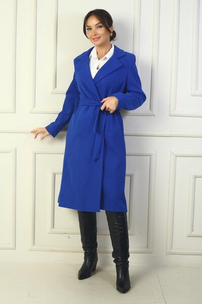 By Saygı Πλαϊνή τσέπη Εσωτερική επένδυση με ζώνη με πτερύγιο ίσιο κομμάτι εισαγόμενο παλτό σφραγίδας