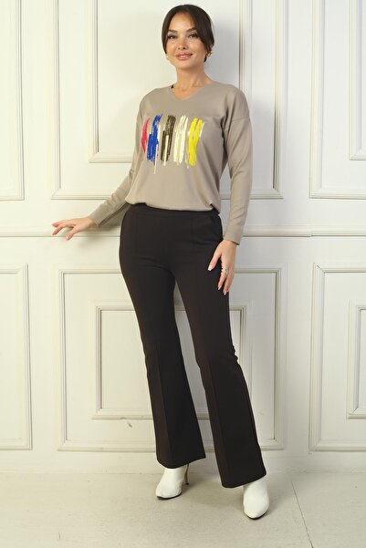 By Saygı Women's Elastic Waist Side Pocket Spanish Striped Steel Trousers