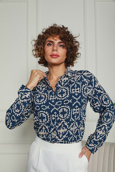 Butik Cămașă din viscoză cu model albastru praf închis 1500061