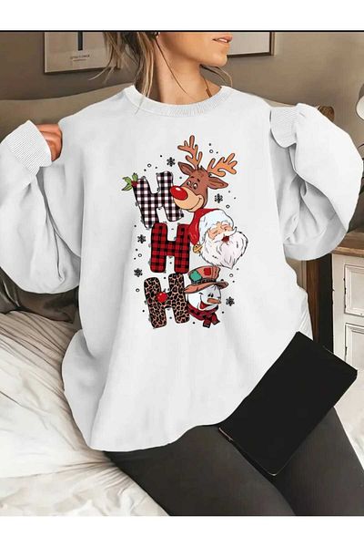 mia storia New Year's New Year Concept Ho Ho Ho Printed Crew Neck Oversize Sweatshirt Unisex