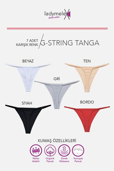 LadyMelex Women's Thong, Perfect Fall, g String Thong (S-M-L-Xl) 5 Pcs White Black Skin Grey Burgundy, 100% Soft