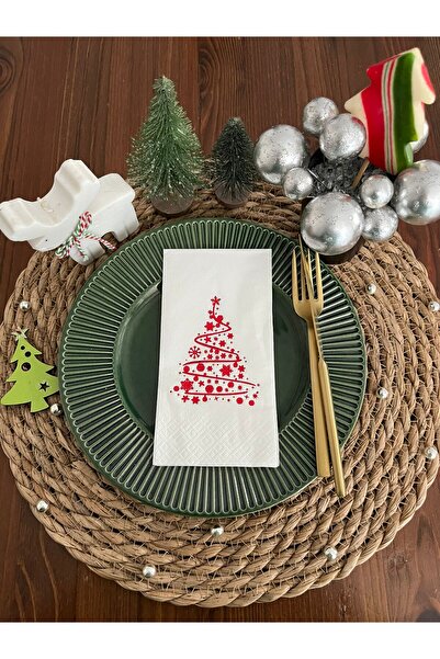 kidspartim منديل شجرة الصنوبر الأبيض المطلي باللون الأحمر 16 قطعة