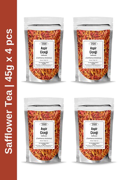 TOS The Organic Spices Safflower Flower Tea - 45 Gr X 4 Pieces |   Safflower Tea |   Carthamus Tinctorias |   Advantageous Set