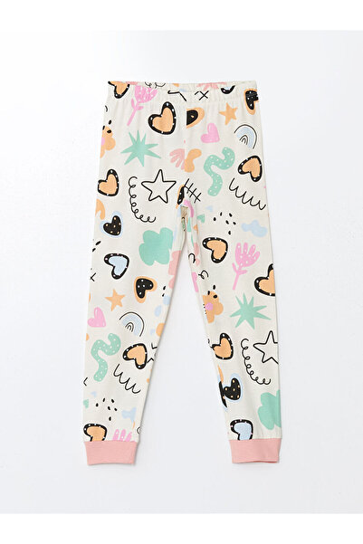 LC Waikiki Ecru Crew Neck Printed Long Sleeve Girls' Pajamas Set