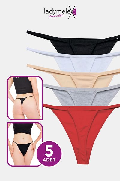 LadyMelex Women's Thong, Perfect Fall, g String Thong (S-M-L-Xl) 5 Pcs White Black Skin Grey Burgundy, 100% Soft
