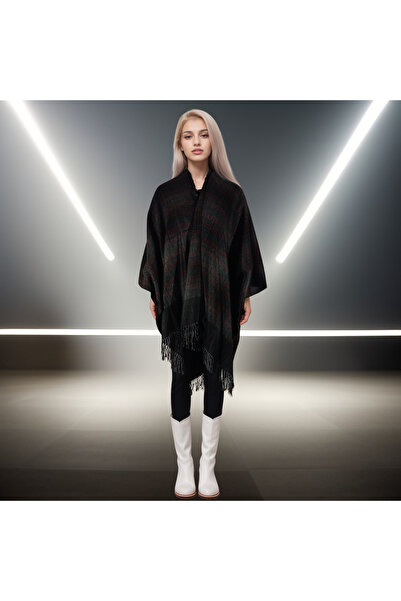 Siesta Fashion Kışlık Kadın Panço - Otantik Desenli