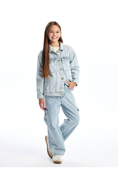 LC Waikiki Blue Girl's Jean Trousers with Adjustable Waist Elastic