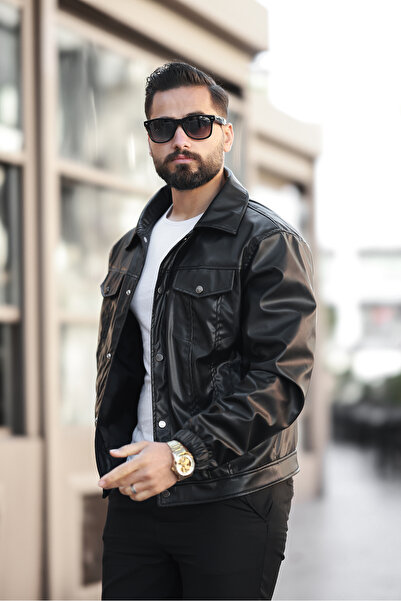 LOES MOMENT Yeni Sezon Erkek Oversize Çıtçıtlı Deri Ceket