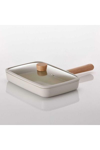 NEOFLAM Fika Rectangular 29 cm Beige Pan with Glass Lid