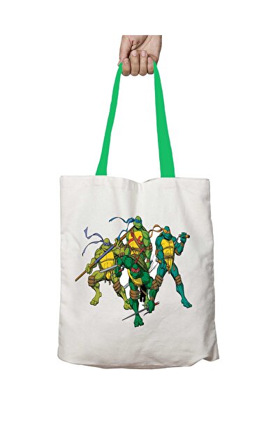 ART HEDİYE حقيبة كتف قابلة للغسل على شكل سلاحف النينجا بمقابض خضراء
