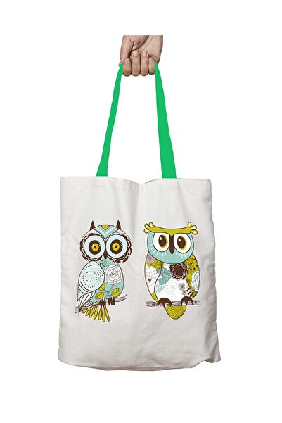 ART HEDİYE حقيبة كتف قابلة للغسل من Lover OWLS بمقبض أخضر