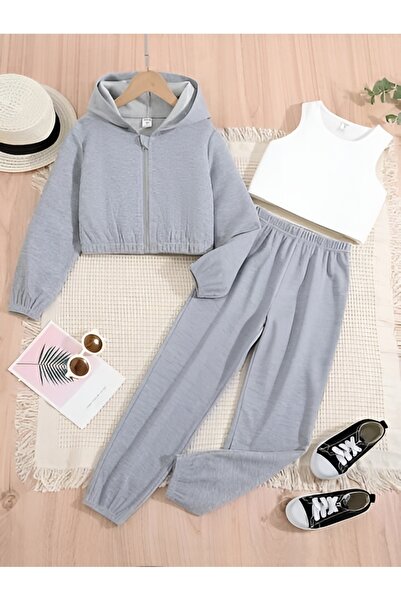 CDA Απλό γυναικείο γκρι φερμουάρ κάτω επάνω αθλητικό σετ αθλητικής φόρμας