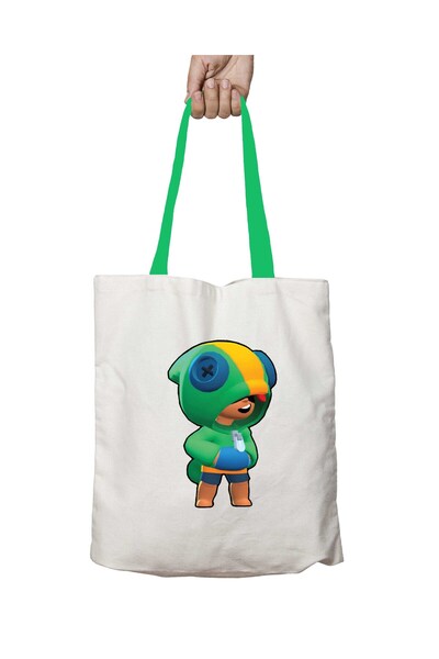 ART HEDİYE Green Handle Brawl Stars Leon Design Washable Shoulder Bag