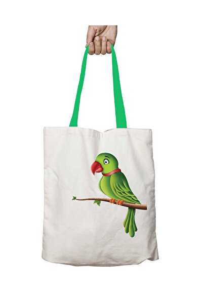 ART HEDİYE حقيبة كتف قابلة للغسل على شكل ببغاء بمقبض أخضر