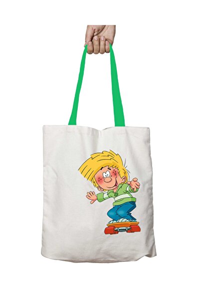 ART HEDİYE حقيبة كتف سيدريك كارتونية قابلة للغسل بمقبض أخضر