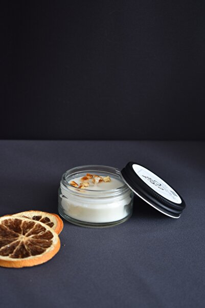Küçük Cam Kavanoz Mum 50 ml | Portakal | Soya Wax + Balmumu | Beyaz