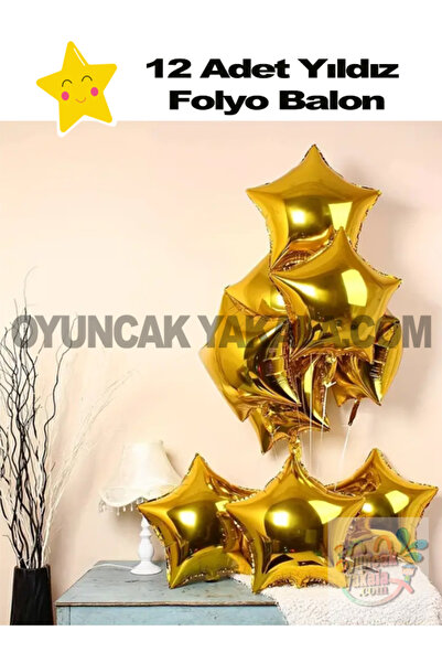 oyuncak yakala 12 Adet Minik Boy Gold Yıldız Folyo Balon Altın Sarısı 10 İnç