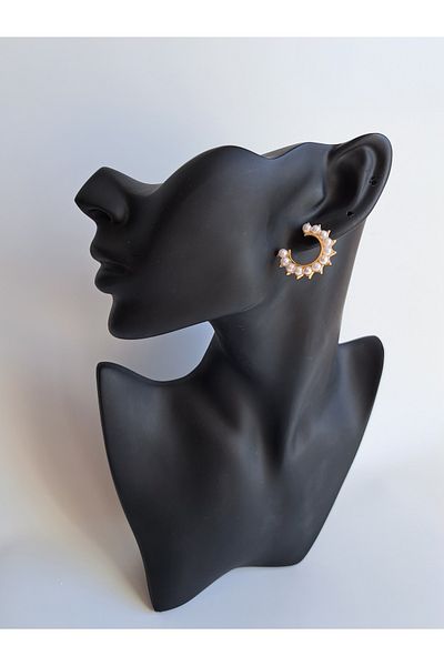 BHR AKSESUAR Gold Pearl Hoop Earrings