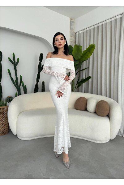 conconmoda Madonna Yaka Tasarım Dantel Elbise