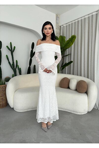 conconmoda Madonna Yaka Tasarım Dantel Elbise