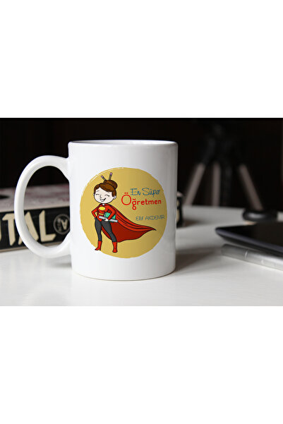 HEDİYENE BAK Top Super Woman Teacher Printed Ceramic Coffee Tea Cup