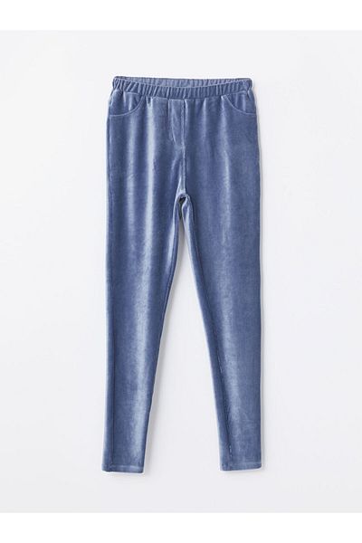 LC Waikiki LCW Kids Indigo Leggings din catifea pentru fete cu talie elastică