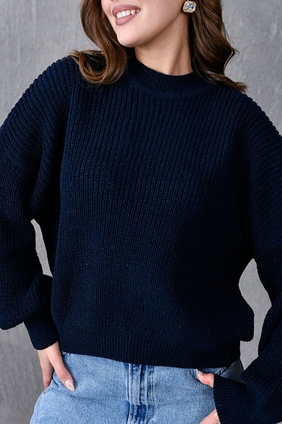 WOMAN VISION Pulover pentru femei, cu umăr dezactivat, cu mânecă largă, cu decolteu, cu mânecă lungă, supradimensionat, tricotaj, albastru bleumarin, 1400