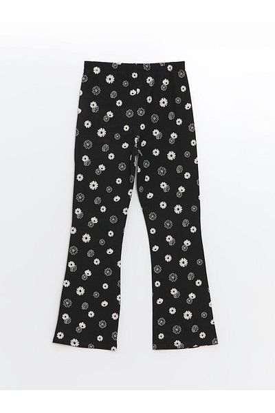 LC Waikiki Lcw Kids Black Printed 2 Elastic Waist Floral Girls' Leggings