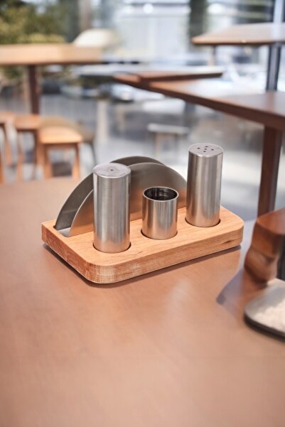 FİTHOME 4-Piece Cafe Restaurant Salt and Spice Holder Set with Wooden Stand Menage