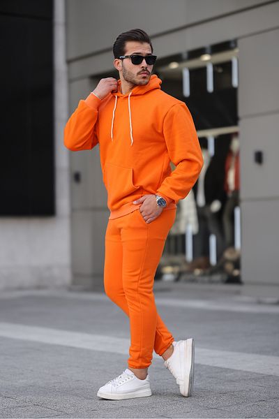 ruNadeS Men's Raised Comfortable Fit Elastic Leg Kangaroo Pocket Tracksuit Set - Casual