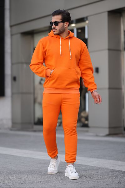 ruNadeS Men's Raised Comfortable Fit Elastic Leg Kangaroo Pocket Tracksuit Set - Casual