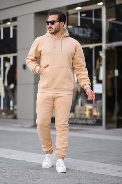 ruNadeS Men's Raised Comfortable Fit Elastic Leg Kangaroo Pocket Tracksuit Set - Casual