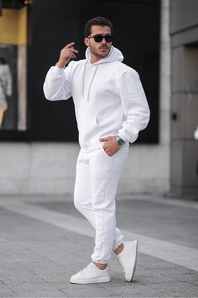 ruNadeS Men's Raised Comfortable Fit Elastic Leg Kangaroo Pocket Tracksuit Set - Casual