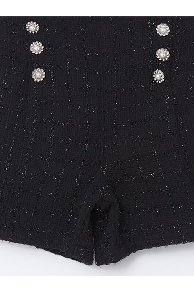 LC Waikiki Lcw Kids Black Elastic Waist Tweed Girls' Shorts
