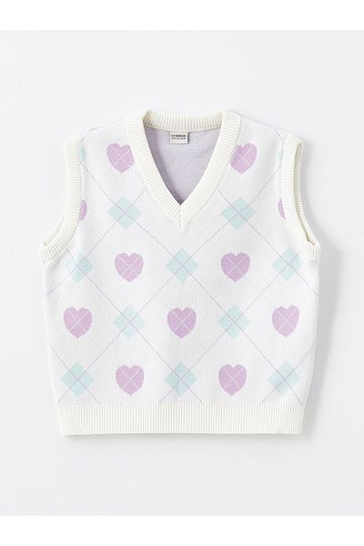 LC Waikiki Lcw Kids Jacquard V-Neck Patterned Girl's Knitwear Sweater