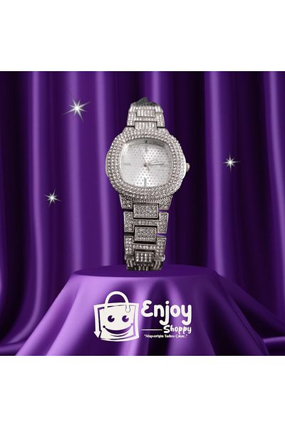 Enjoy ساعة يد نسائية مرصعة بالأحجار ساعة فولاذية Iced Aude