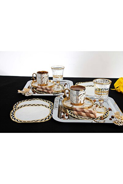 PLT Design 6-Piece Linen Linen Round Coffee Serving Bowl - Side Cocktail Party Luxury Embroidery Napkin