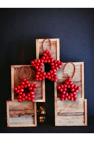 TOPLINE 3'lü Dekoratif -1 Büyük- Ahşap Yıldız Boncuk/yılbaşı, Noel, Kapı, Duv...