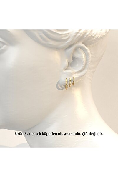 İNDİGO TAKI 3 Boy Sade Halka Kombin Altın Kaplama Gümüş Küpe