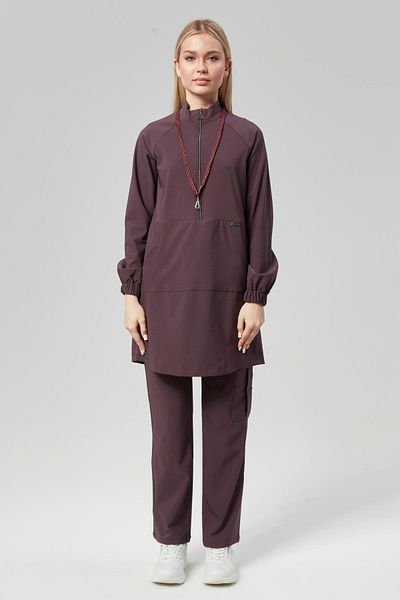 Çatı Medikal Set de uniforme pentru medic și asistentă din Lycra Premium Extreme Cool Modest - Prune (FEMEI)