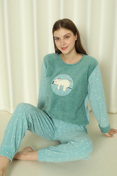 Wordex Set de pijamale pentru femei Fawn 3312 Plush Welsoft Fleece Winter Soft Sleeping Bear