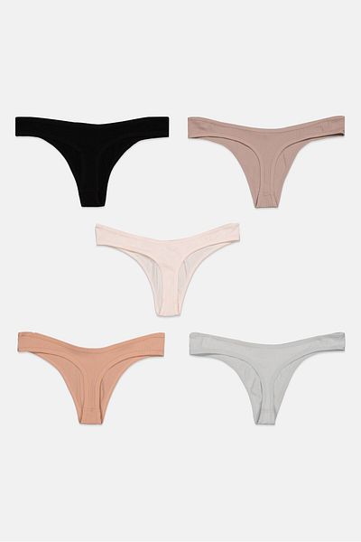 Tahari Women 5 Pc Plain Seamless Thong Panty, Grey