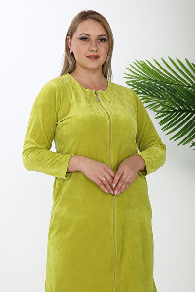 STELLETO Yaka ve Kol Taşlı Yakasız Kadife Kışlık Elbise