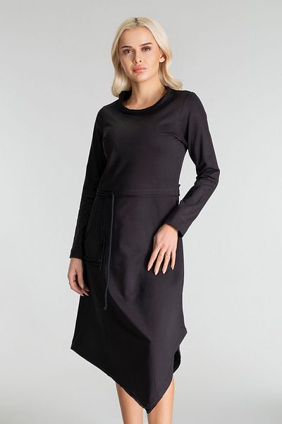 Bold & Young Rochie de damă cu mânecă lungă, guler cusut murdar, cu un singur buzunar, tunel, bumbac, lycra, tricotată