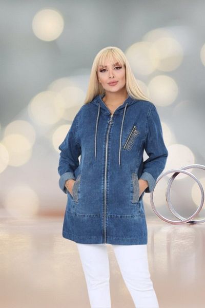 Truva XXL Blue Large Size Stone Embroidered Denim Coat